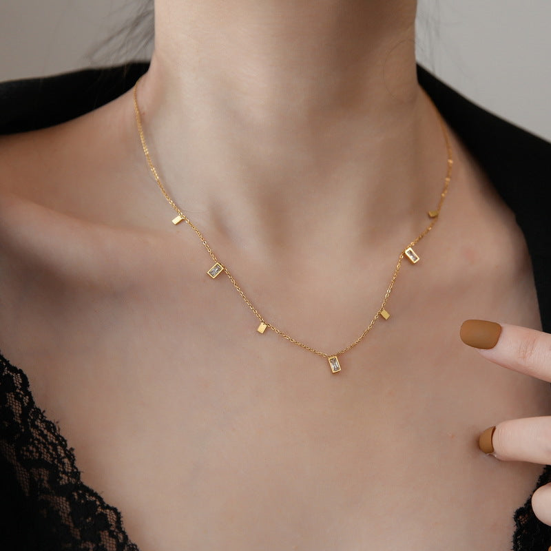 Wholesale Square Crystal Tassel Titanium Steel Necklaces
